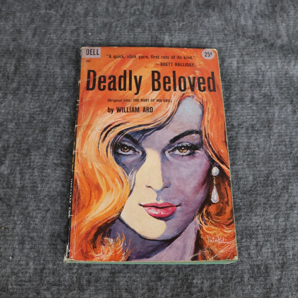 Vintage Deadly Beloved William Ard Orange PB 1st Dell 1958 Mystery Pulp USA